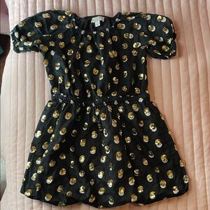 Crewcuts Black Dress with Gold Sequin Polka Dots
